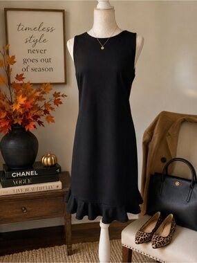 Preston & York Black Sleeveless Dress Ruffle Hem Size 6 Classic Little Black